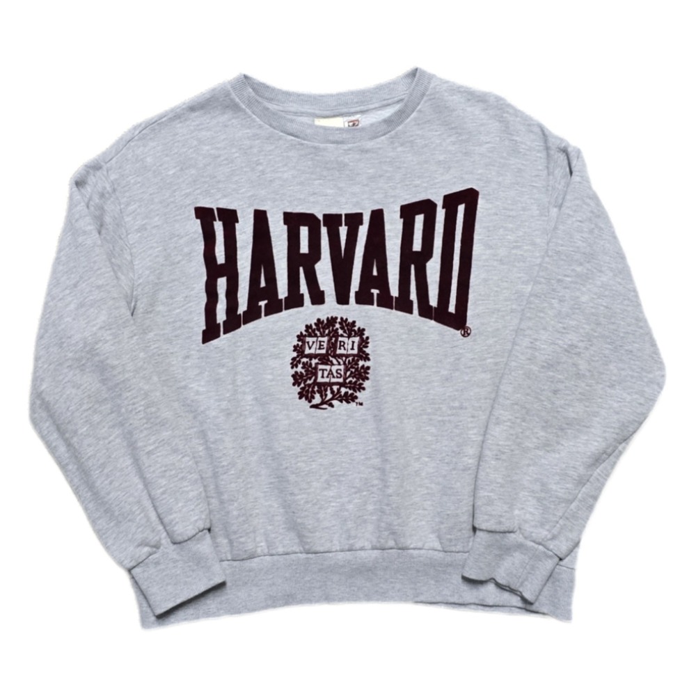 Retro Harvard Crest Crop Sweatshirt Womens Medium Gray‎ Red Felt Decal Crewneck
